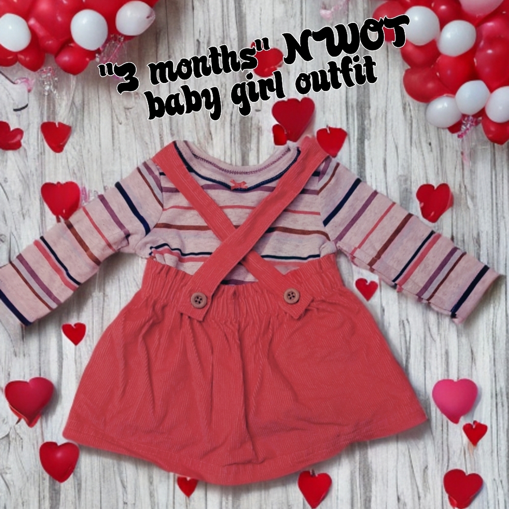 "3 months" NWOT baby girl overall outfit 👶💟